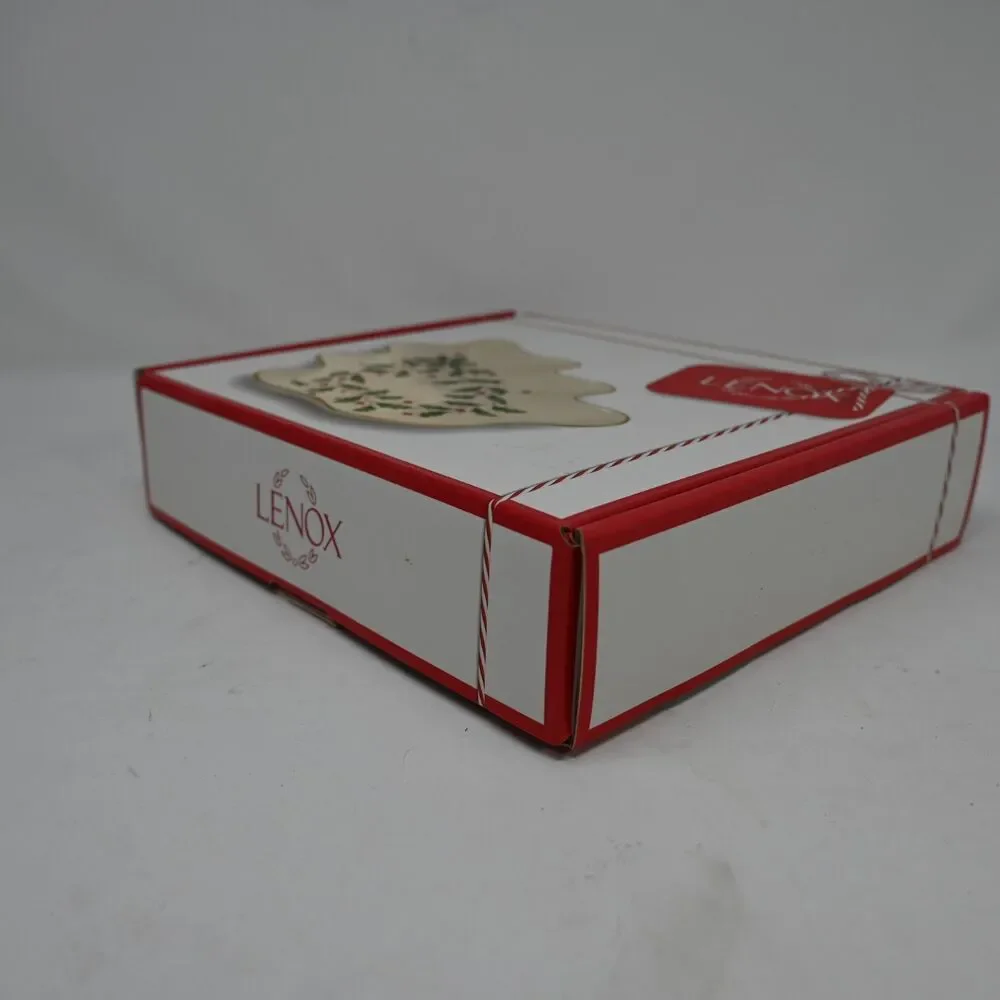 Lenox Holiday Tree Candy Dish Porcelain Gold Trim New Box Wear